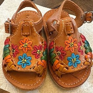 Embroidered size 5US Floral Baby Huaraches- Brown